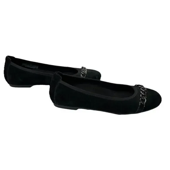 Vionic Pera Womens 6.5 Black Suede Ballet Flats Chain Accent Shoes Slip On - Picture 6 of 8